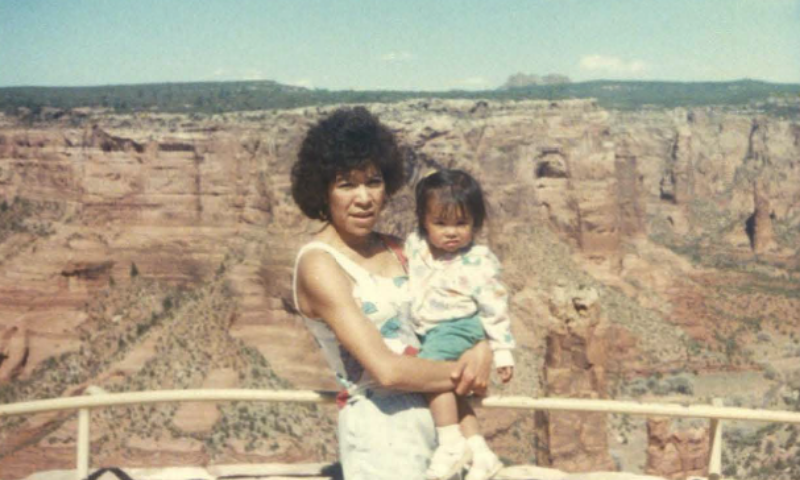 Picture of mother and child in front of canyon
